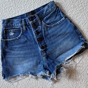 Abercrombie and Fitch Medium Dark Blue Button High Rise Denim Short Shorts 24 00